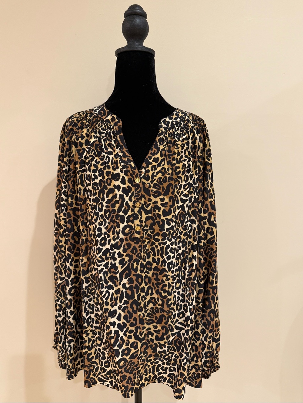 Lilly Pulitzer Animal Print V-Neck Blouse in Brown, Black & Cream - Picture 2 of 7